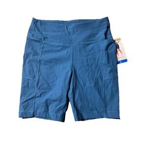 MONDETTA Soft Ribbed Activewear Athleisure Shorts Blue Pockets Size L. BS